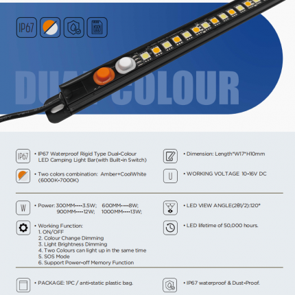 12V Dual-color Camping Light Bar
